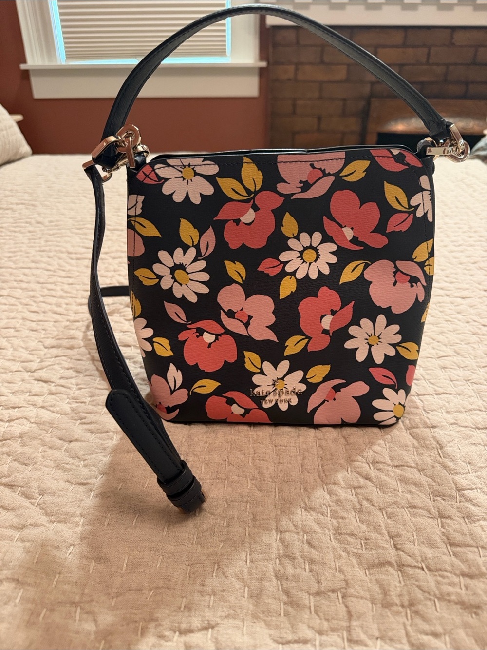 Kate Spade Darcy Small Bucket Crossbody Bag Dark Blue Floral Multi